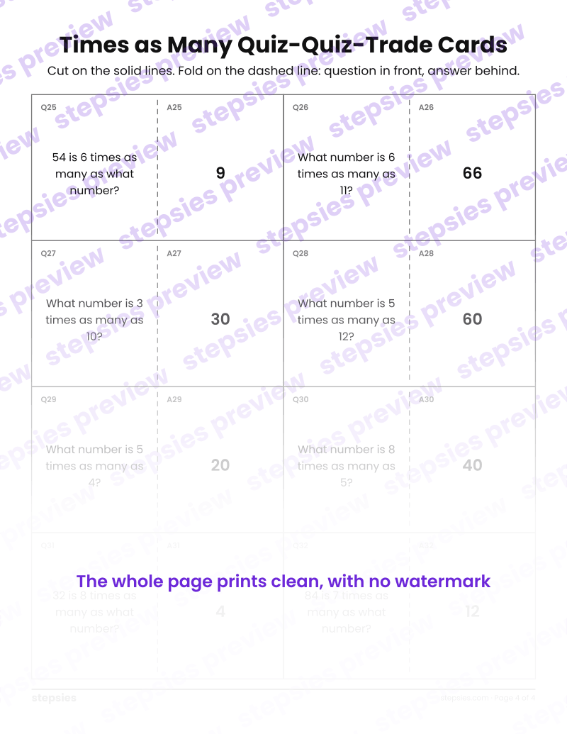 Times as Many: Quiz-Quiz-Trade Cards: page 4