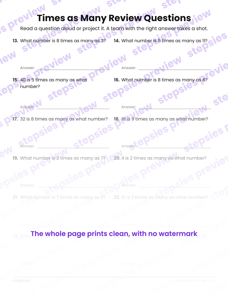 Times as Many: Trashketball Review Questions: page 2