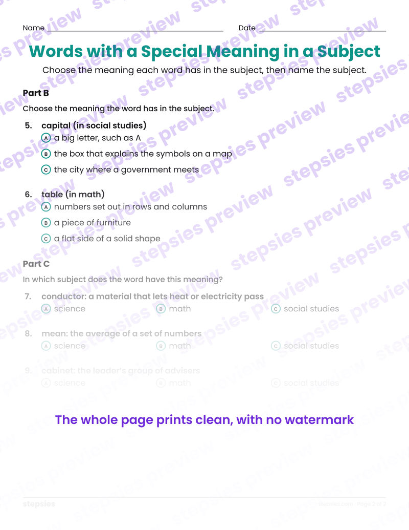Words with a Special Meaning in a Subject: page 2