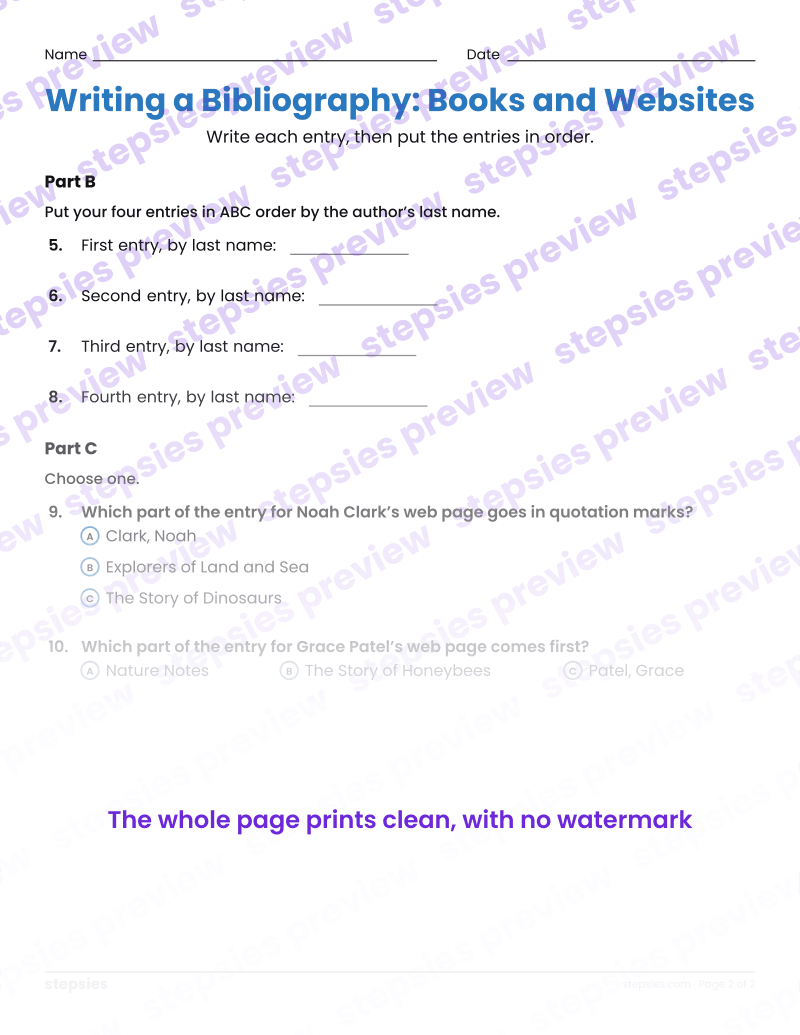 Writing a Bibliography: Books and Websites: page 2