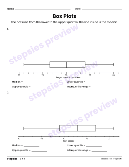 Box Plots, a free printable worksheet from Stepsies (Grades 6–7 Math · Level 3)