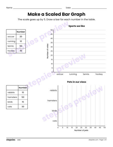 Make a Scaled Bar Graph, a free printable worksheet from Stepsies (Grade 3 Math · Level 2)