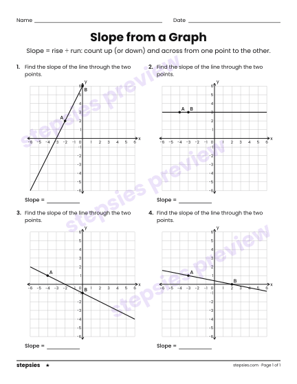 Slope from a Graph, a free printable worksheet from Stepsies (Grade 8 Math · Level 1)