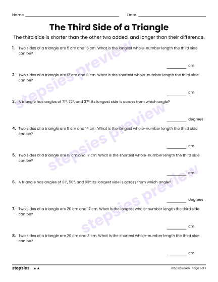 The Third Side of a Triangle, a free printable worksheet from Stepsies (Grades 6–7 Math · Level 2)